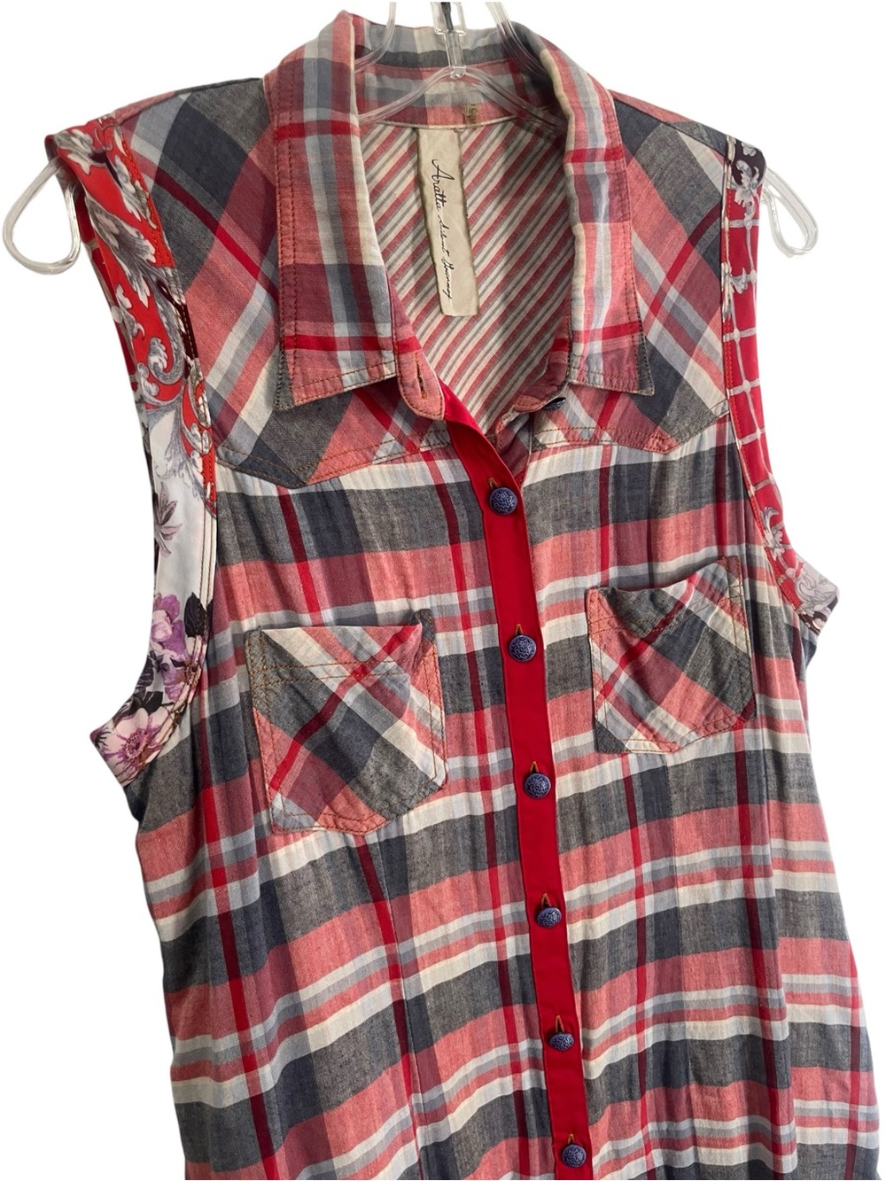Aratta Silent Journey mixed media plaid floral maxi dress/duster boho western XL - Picture 3 of 16